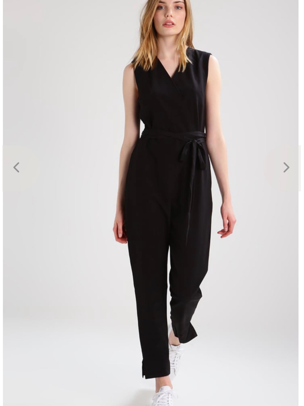 Just Female Sleeveless Black Wrap Jumpsuit with Tie Closure